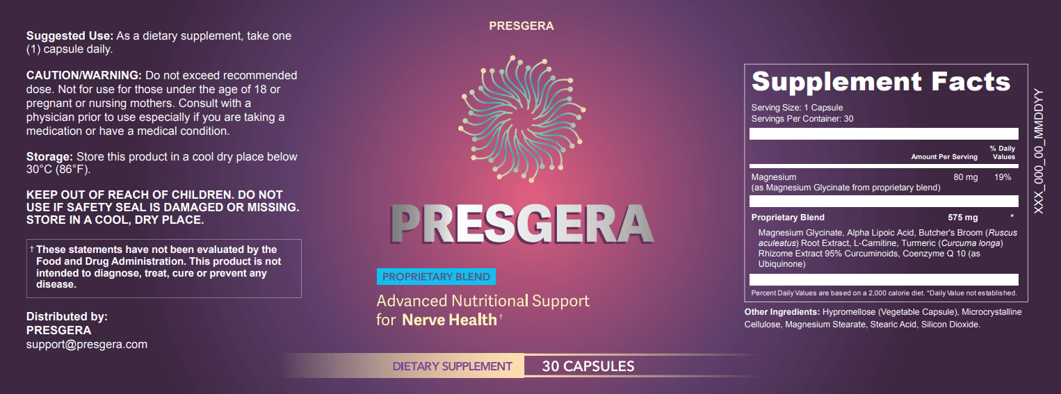 Presgera Label with Ingredients Details